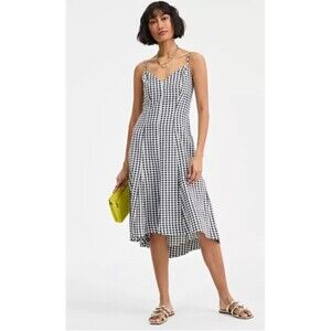 On 34th Macy’s Women's Gingham High-Low Midi Slip Dress size 10 NWT Cotton Blend